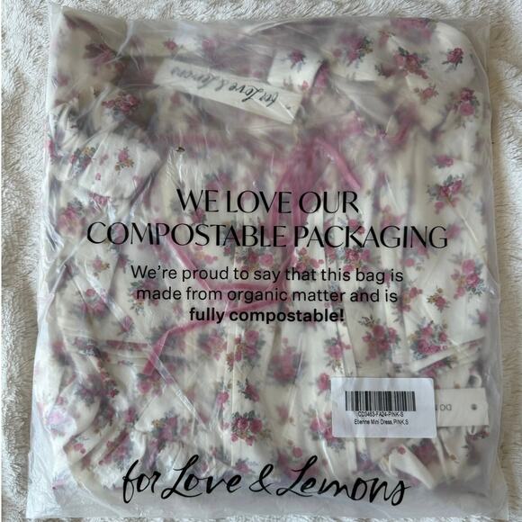 For Love & Lemons Etienne Pink Floral Coquette Puff Sleeve Mini Dress NWT Small - Picture 13 of 15